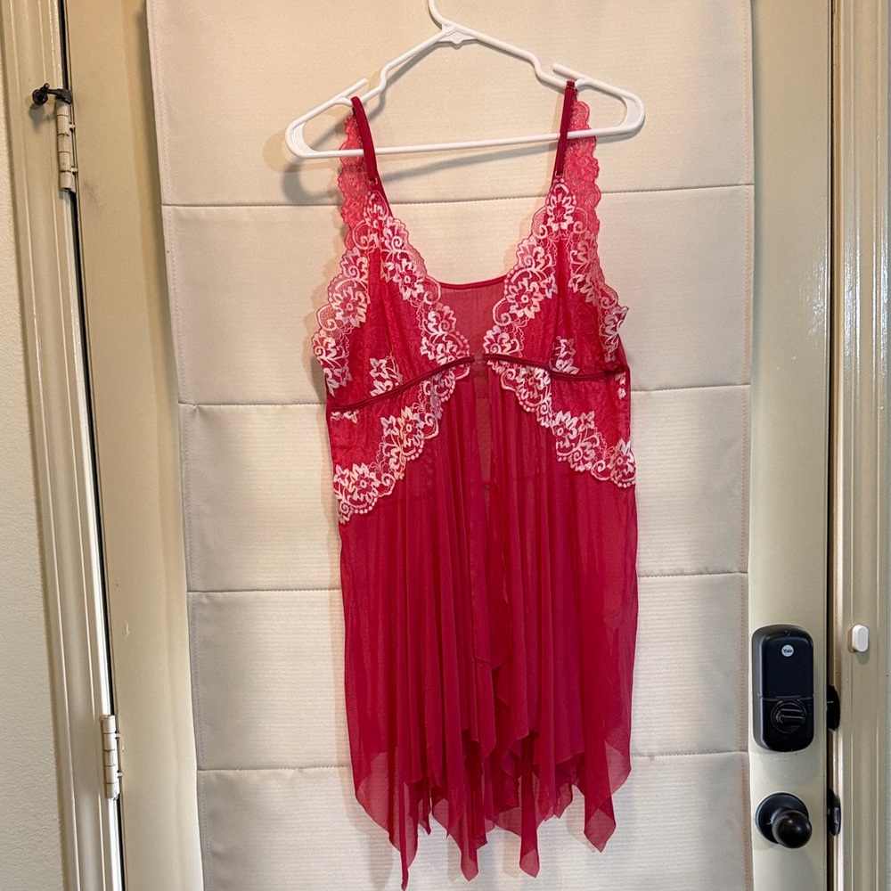 Hot Pink Sheer Lace Babydoll Lingerie Chemise Romantic Feminine Plus Size XXXL